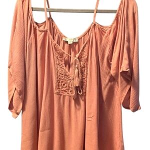 iris Crochet-Front Peasant Tunic in Terracotta